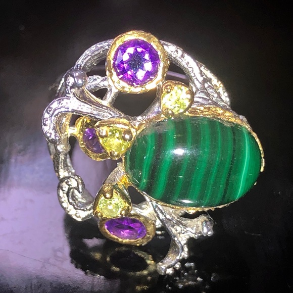 Amazing Genuine Malachite Sterling Silver Ring